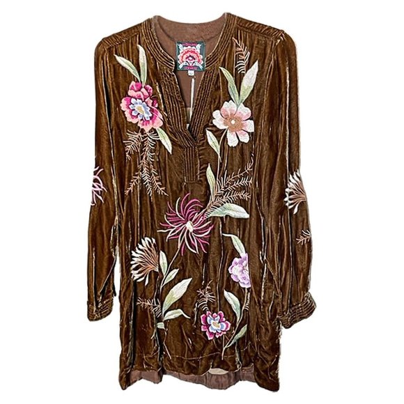 Johnny Was Meriah Relaxed Trapunto Tunic Long Sleeve Floral Golden Hour Top New - Picture 1 of 9